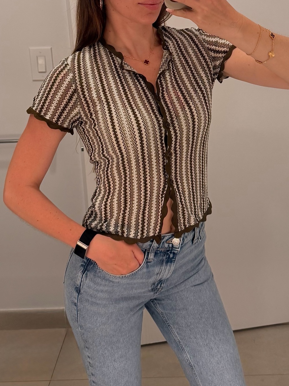 PrettyLittleThing Brown & Cream Button-Up Top